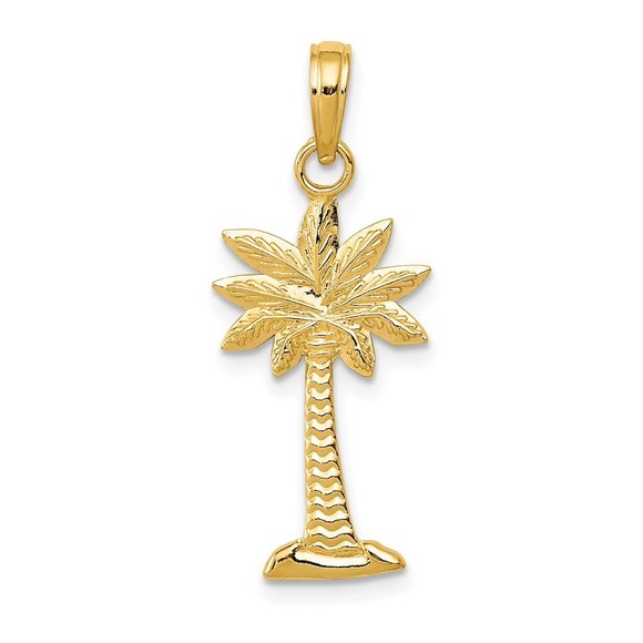 14K Gold Polished and Textured 2-D Palmetto Palm Tree Pendant,All Products : American Fashion Style Bags On Sale